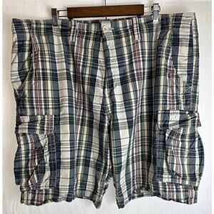 Foundry Supply Co Cargo Shorts Mens 44 Plaid Blue Gray Cotton Outdoor Hiking